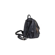 Guess grey polyurethane backpack with black subtle pattern and gold-tone zippers shown from the back side