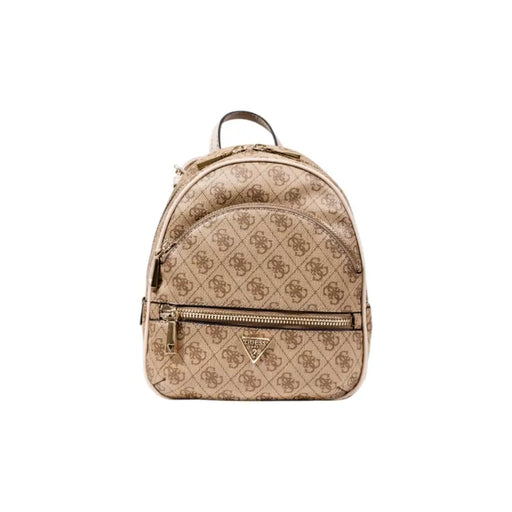 Guess Grauer Polyurethan-Rucksack mit beigefarbenem, sich wiederholendem Logo und goldfarbenen Beschlägen