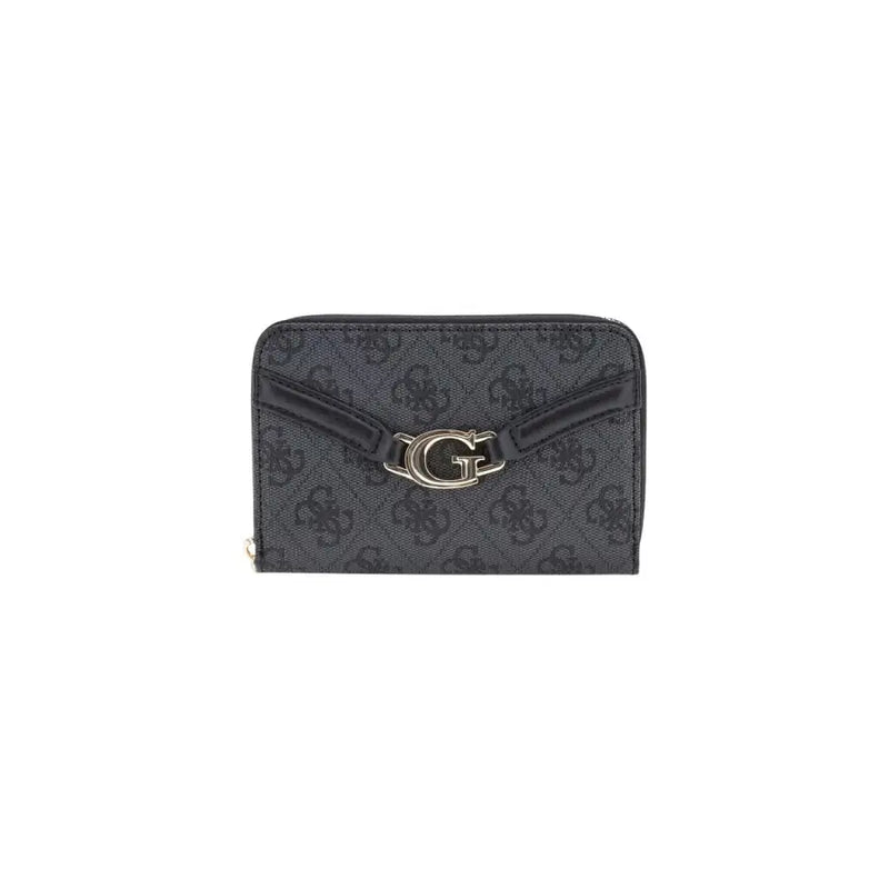 Dark gray Guess wallet with monogram pattern and silver G clasp