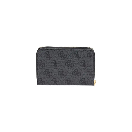 Guess Grey Polyurethane Zip Wallet with Black Monogram Pattern