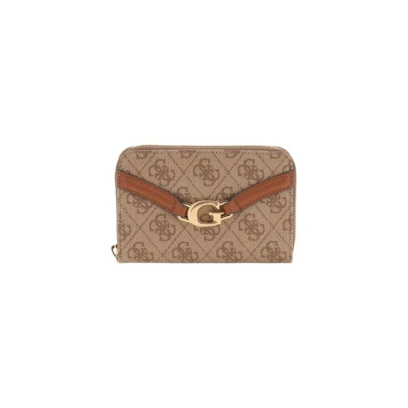 Guess beige and brown patterned wallet with gold-tone G clasp