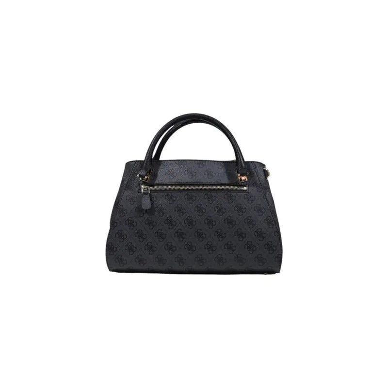 Guess grey print handbag featuring a black monogram pattern and gold-tone hardware with shoulder strap