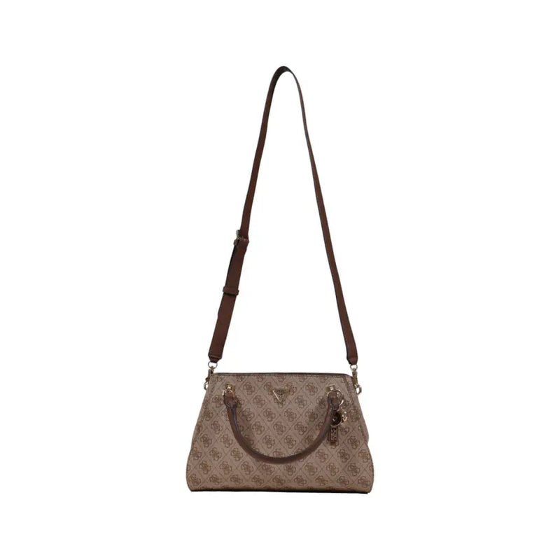 Guess Sac à main beige et marron imprimé avec logo répété, bandoulière en cuir