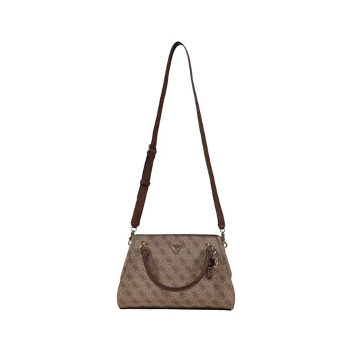 Guess Beige-braune Handtasche mit Print und sich wiederholendem Logo, Lederriemen
