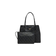 Black Guess grey print polyurethane tote bag and matching clutch featuring a subtle embossed pattern with inner pouch