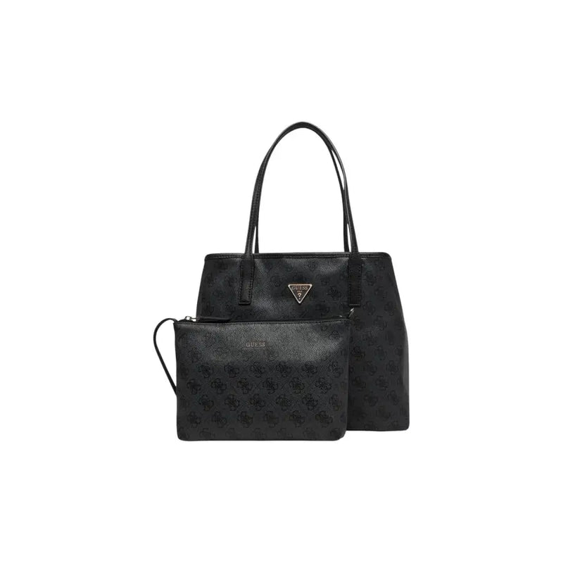 Black Guess grey print polyurethane tote bag and matching clutch featuring a subtle embossed pattern with inner pouch