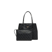 Black Guess grey print polyurethane tote bag and matching clutch featuring a subtle embossed pattern with inner pouch