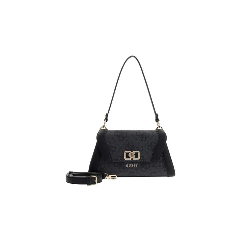 Guess Grey Print Polyurethane Handbag with embossed logo and gold hardware