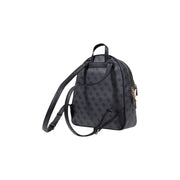 Black Guess grey print rucksack with repeating dark gray bear logo pattern and gold-tone zipper details