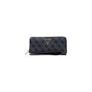 Guess Grey Print Zip Wallet with black repeating logo and gold-tone emblem