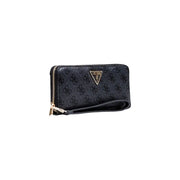 Guess Grey Print Zip Wallet with Black Logo Pattern and Gold Zipper