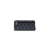 Guess Grey Print Zip Wallet with black logo pattern and gold zipper pulls