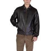 Black leather bomber jacket with gold zipper and ribbed cuffs from guess men aviator jacket brown polyurethane size l