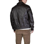 Black leather bomber jacket with ribbed cuffs and waistband from Guess men aviator jacket classic size L