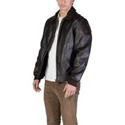 Guess men aviator jacket brown dark brown leather with subtle sheen and ribbed cuffs size L polyurethane classic