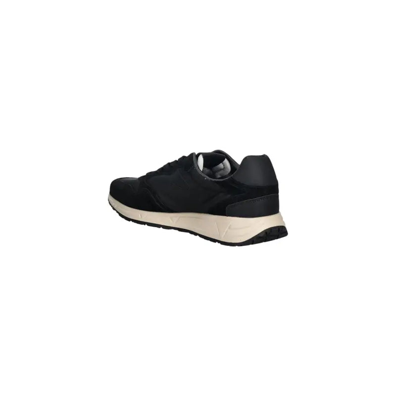 Guess men black sporty slip on sneakers in black suede with cream midsole and black rubber outsole