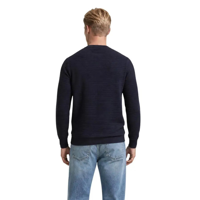 Guess men blue knitwear merton crew neck sweater navy blue textured knit fabric front view