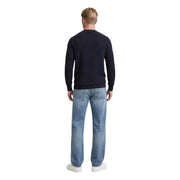 Navy blue textured knitwear guess men Merton crew neck sweater in soft knit fabric for casual wear