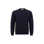 Guess men blue knitwear Merton crew neck sweater in dark navy with subtle ribbed texture and triangular logo detail