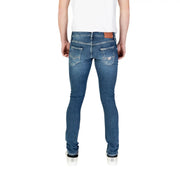 Guess Men blue slim fit denim jeans with subtle fading and distressed details from spring summer collection