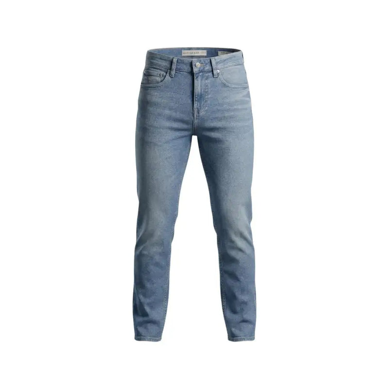 Guess men jeans blue cotton stretch light-wash denim with slim-fit cut and classic five-pocket design