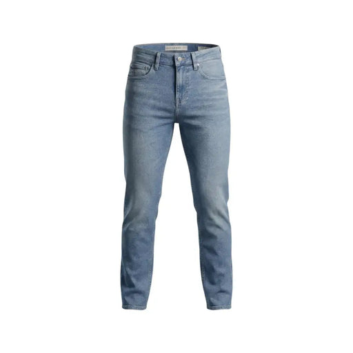 Guess men jeans blue cotton stretch light-wash denim with slim-fit cut and classic five-pocket design