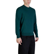 Guess men knitwear dark green long-sleeved crewneck sweater made from viscose blend for versatile wear