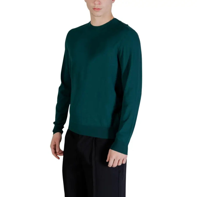 Guess men knitwear green long sleeve crewneck sweater made of viscose blend for casual and formal wear
