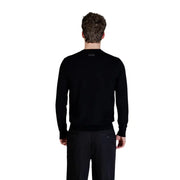 Black guess men knitwear kadir tech long sleeve sweater with subtle logo at the neckline in knit material
