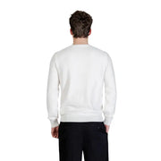 Guess men knitwear karim beige round neck sweater in white with smooth knit texture and ribbed cuffs in crewneck style