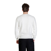 Guess men knitwear karim beige round neck sweater in white with smooth knit texture and ribbed cuffs in crewneck style