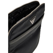 Guess Men Milano black polyester crossbody bag with silver zipper and triangular logo plaque W23cm