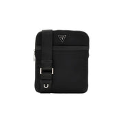 Black Guess Men Milano bumbag in polyester with a sleek minimalist design and silver-toned hardware accents
