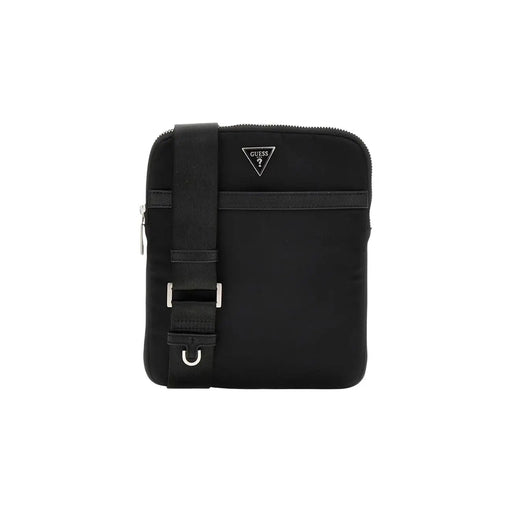 Schwarz Guess Herren-Bauchtasche Milano aus Polyester mit elegantem, minimalistischem Design und silberfarbenen Metallelementen