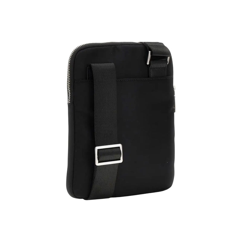 Guess men milano bumbag black nylon crossbody bag with silver metal hardware and adjustable strap in polyester
