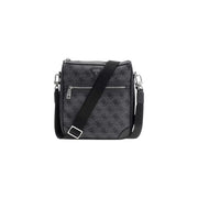 Black guess crossbody bag with repeating monogram pattern and silver hardware in faux leather for men W22cm