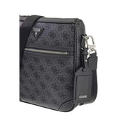 Black Guess men Milano faux leather crossbody bag with grey repeating monogram pattern and leather accents
