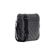 Black and gray patterned Guess men Milano faux leather crossbody bag with repeating logo design W22cm