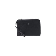 Guess men milano small toiletry bag black faux leather with silver-toned triangular logo and zipper closure