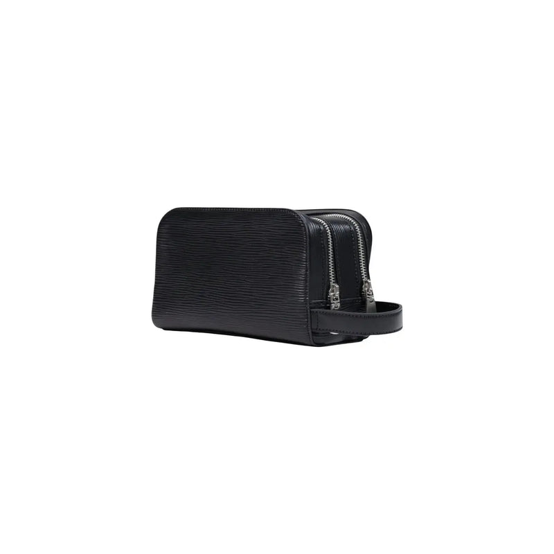Guess men milano small toiletry bag in black textured faux leather with dual zippers and a short handle