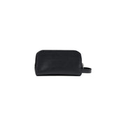 Guess men milano small toiletry bag black textured faux leather with silver zipper and short handle