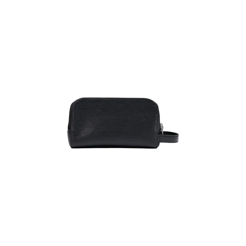 Guess men milano small toiletry bag black textured faux leather with silver zipper and short handle