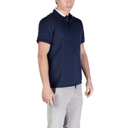Navy blue Guess men polo shirt with white collar and buttoned placket made of cotton short sleeve fabric