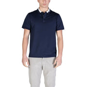 Navy blue cotton short sleeve Guess men polo shirt with white collar and subtle logo on the placket