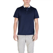 Navy blue cotton short sleeve Guess men polo shirt with white collar and subtle logo on the placket
