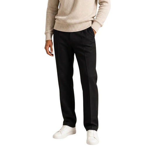 Guess Pantalon noir en coton pour homme, coupe droite élégante et plis discrets sur le devant.