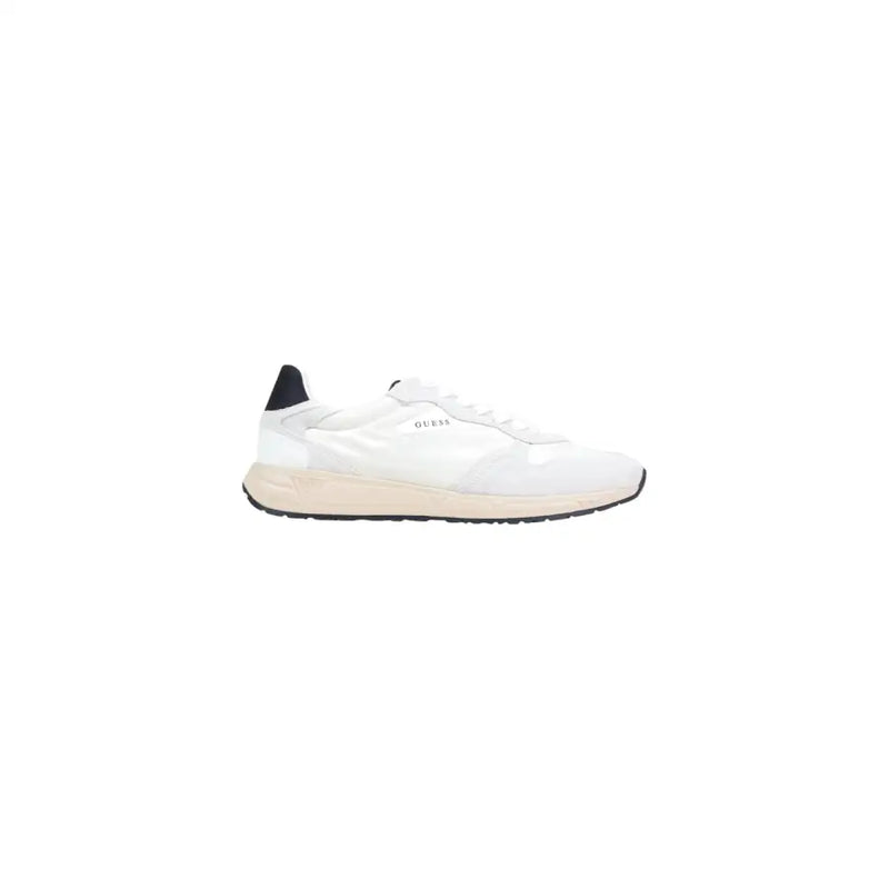 White guess men sneakers aria with black heel tab and beige rubber sole from spring summer collection