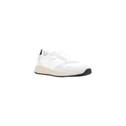 White Guess men sneakers Aria lace up with black heel and toe cap accents from spring summer collection