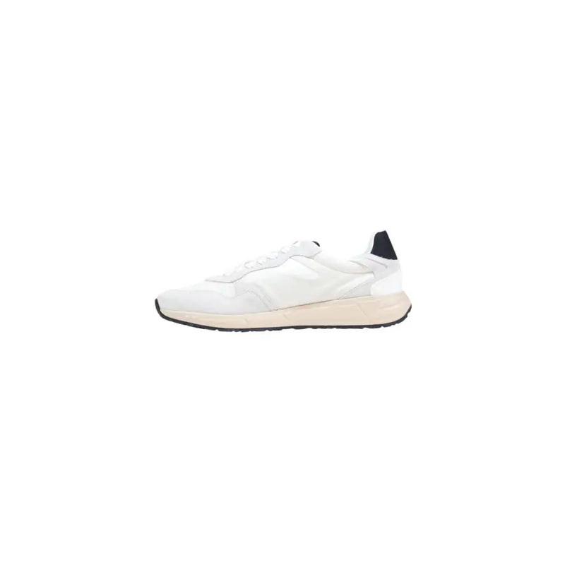 Guess men sneakers aria white lace up athletic sneaker with black heel tab and beige midsole spring summer collection