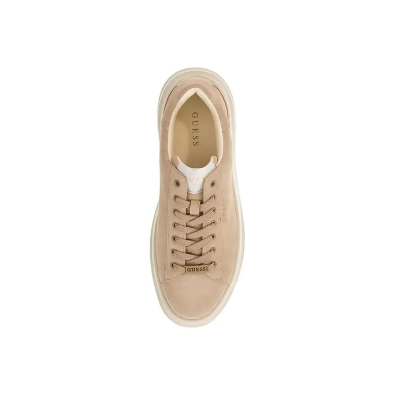 Guess men sneakers beige suede low-top with white rubber sole and matching laces for sporty slip on wear